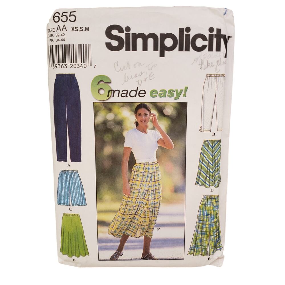 Simplicity 6 Made Easy Skirts Pants Shorts 7655 AA XS S M CUT